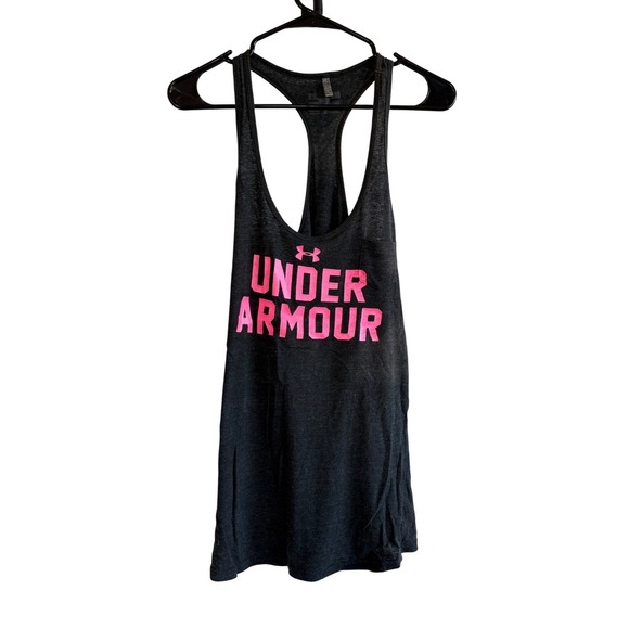 Under Armour Tank Top Gray Racerback Sleeveless Athletic Activewear - Picture 2 of 4